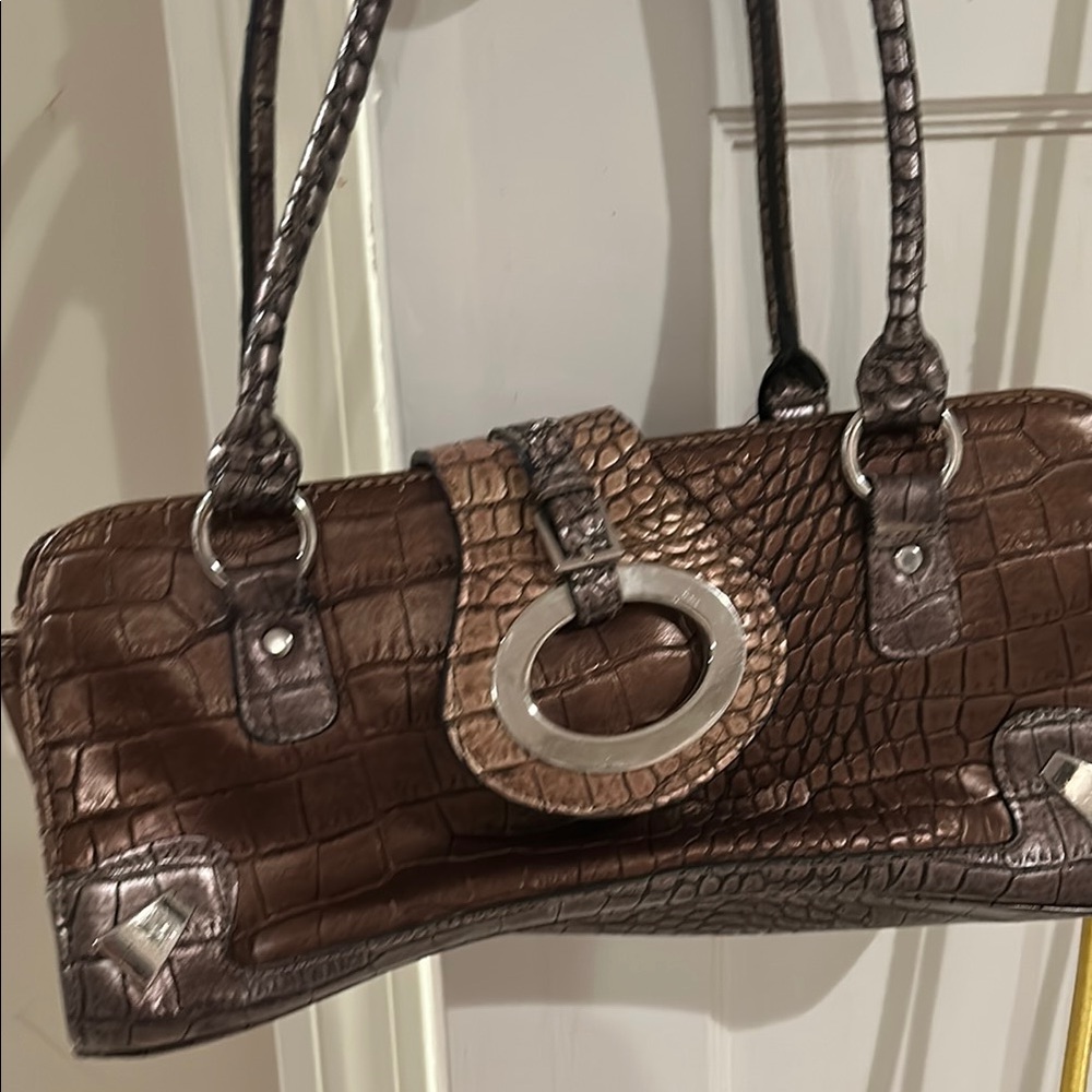 Elegant Brown Crocodile-Embossed Handbag